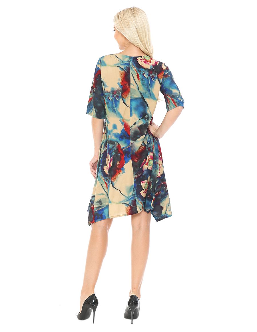 Lotus Print Front Pocket Dress