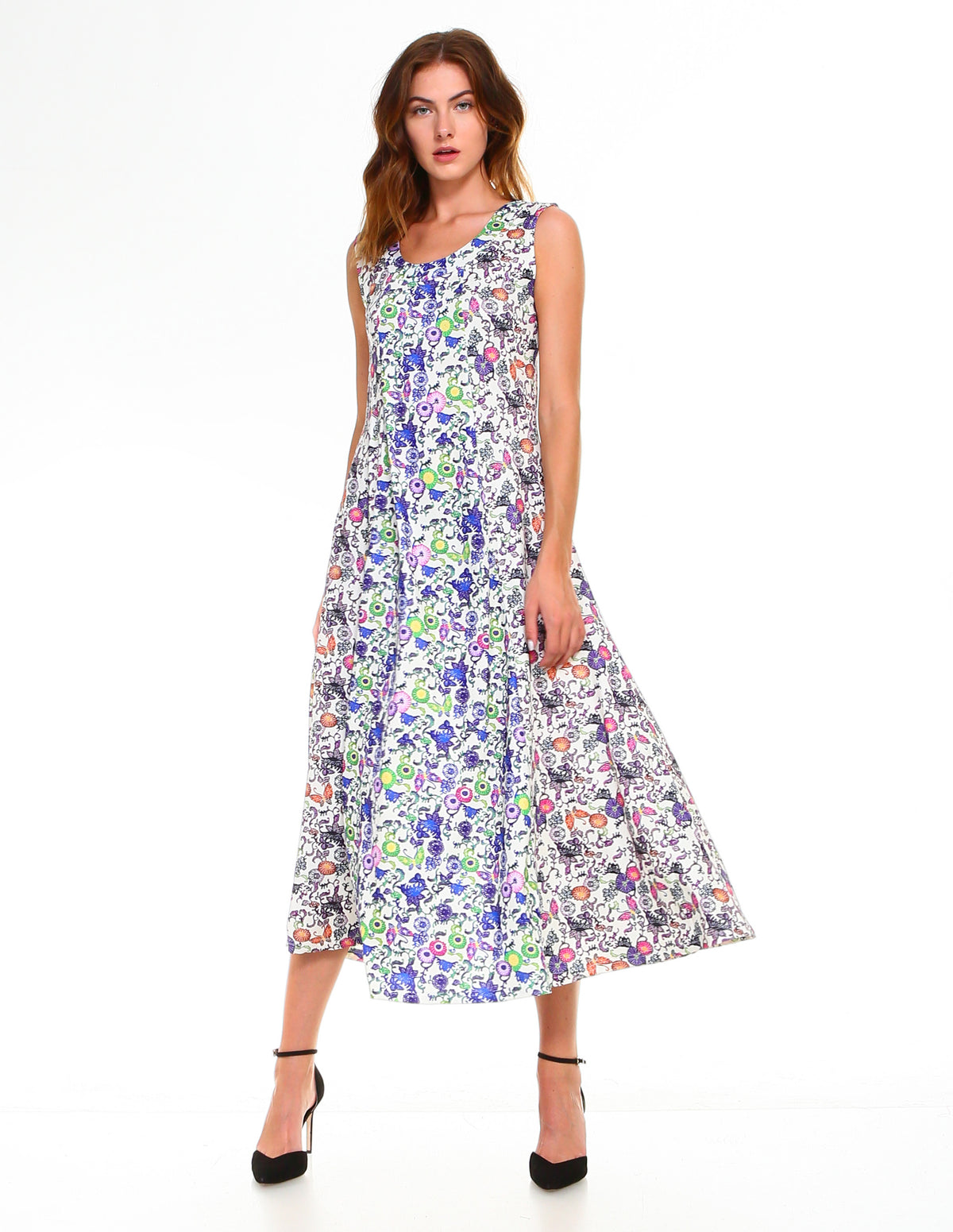 Sakura Print A-Line Maxi Dress