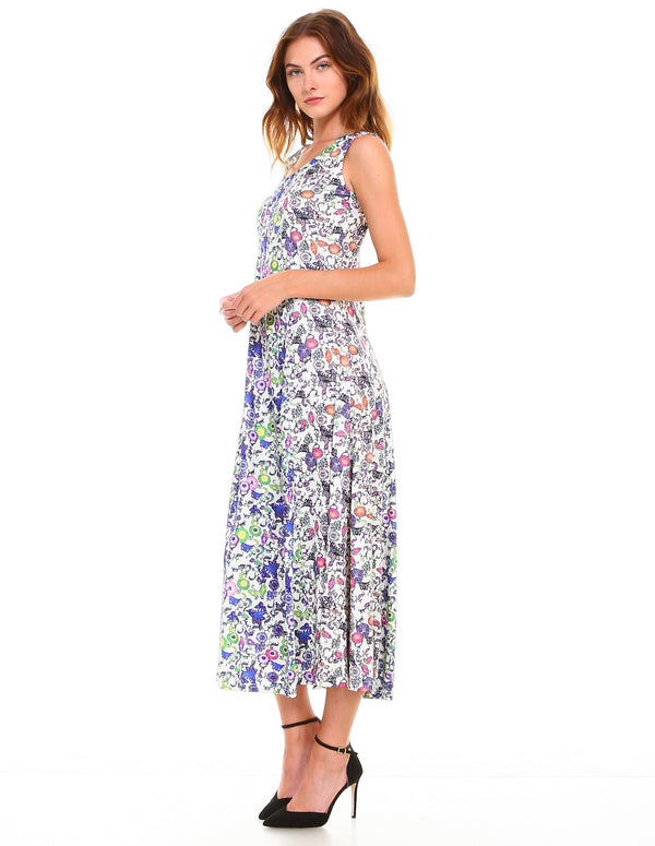 Sakura Print A-Line Maxi Dress