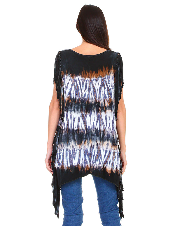 Tie Dye Side Fringe Top