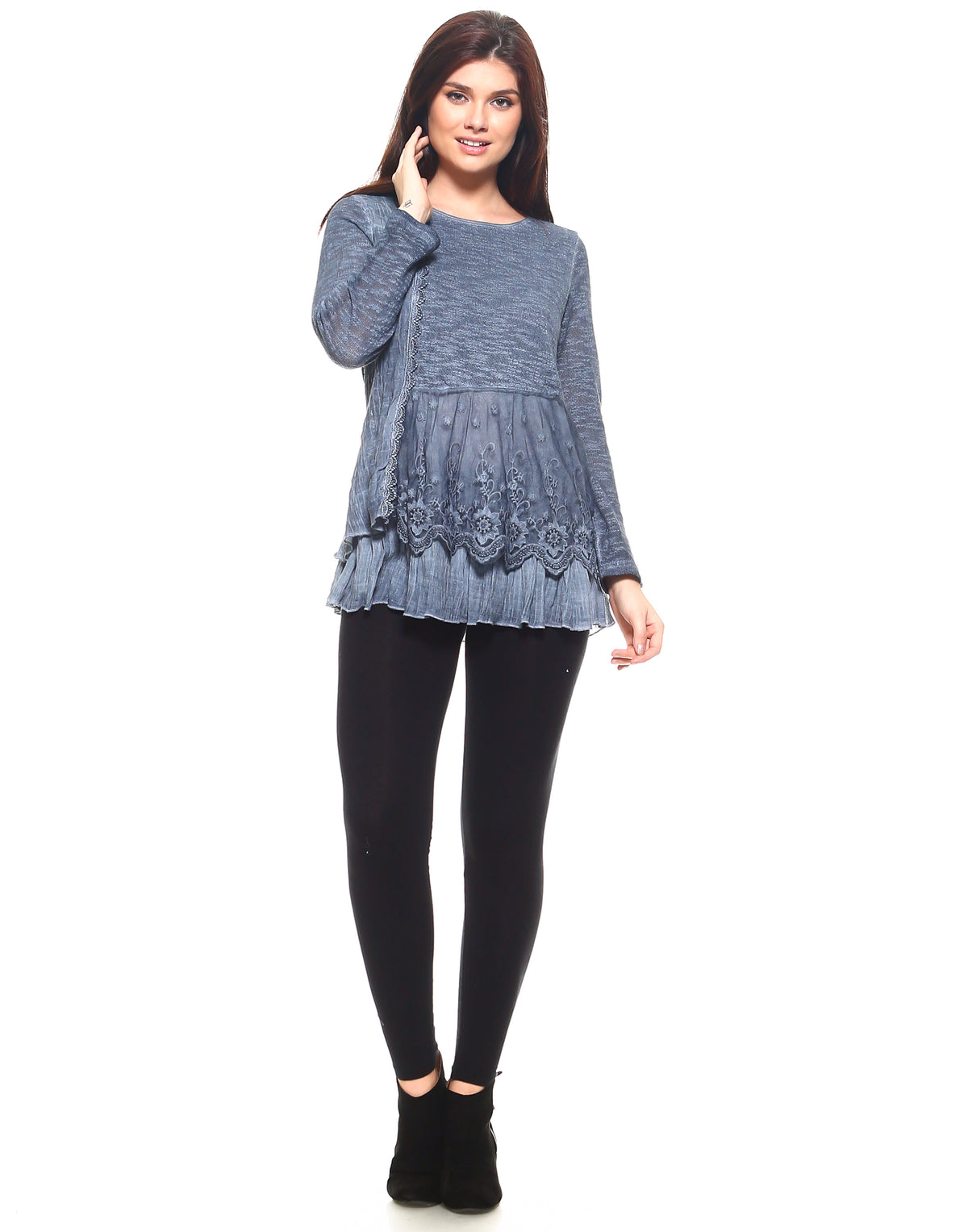 Blue Lace & Ruffles Full Sleeve Top