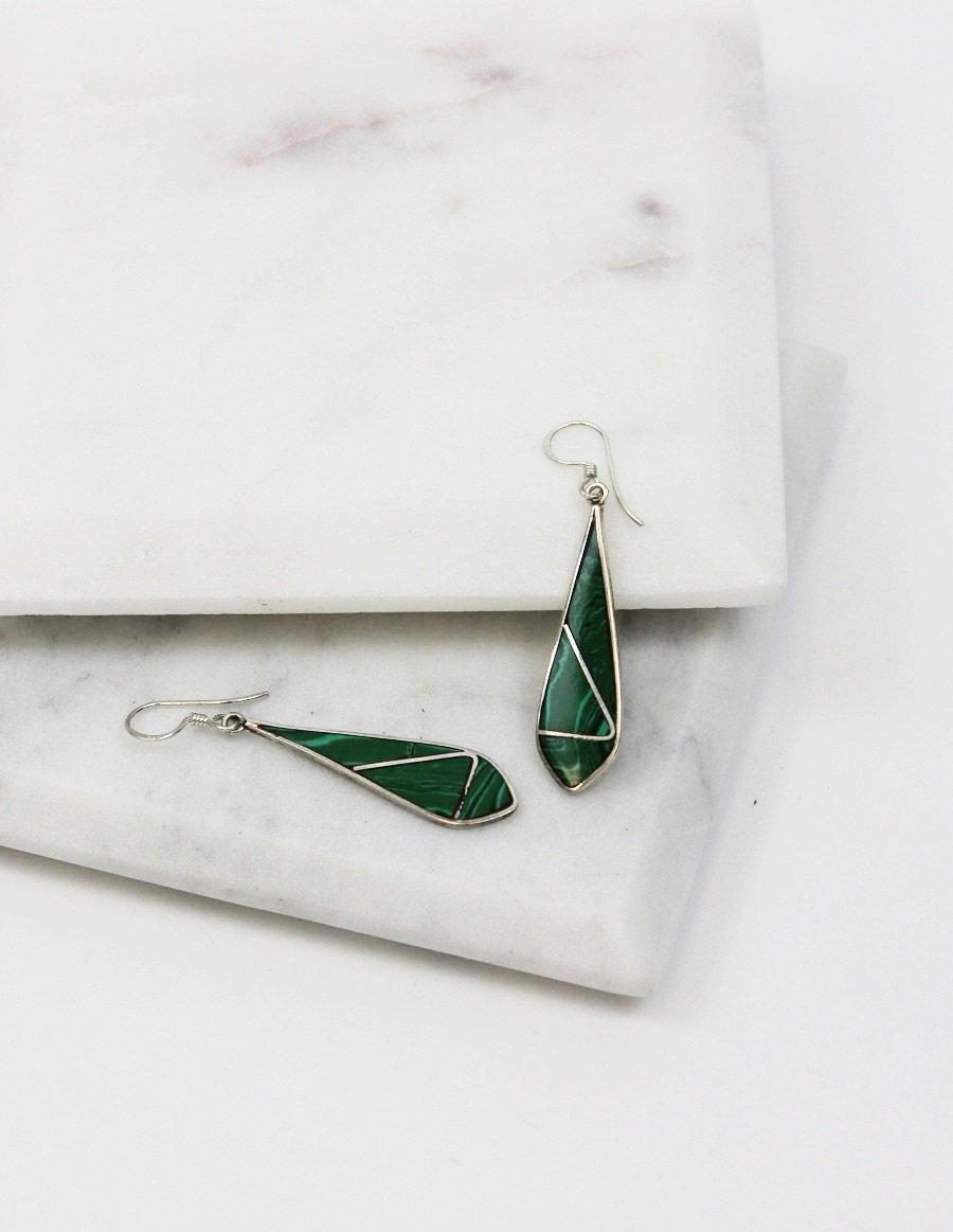 Sterling Silver Malachite Earrings