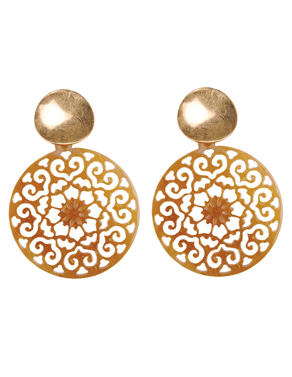 Filigree Resin Discs Drop Post Earrings