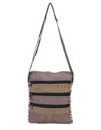 Three Zip Brown Cotton and Hemp Messenger Bag