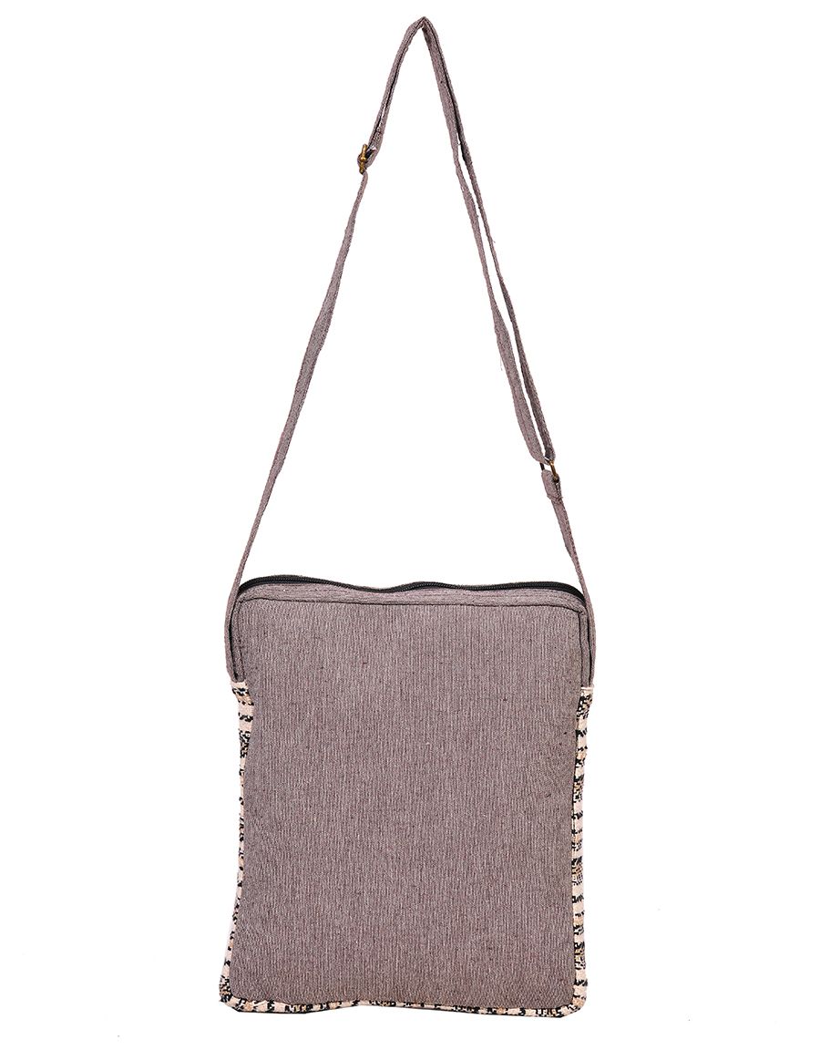 Three Zip Brown Cotton and Hemp Messenger Bag