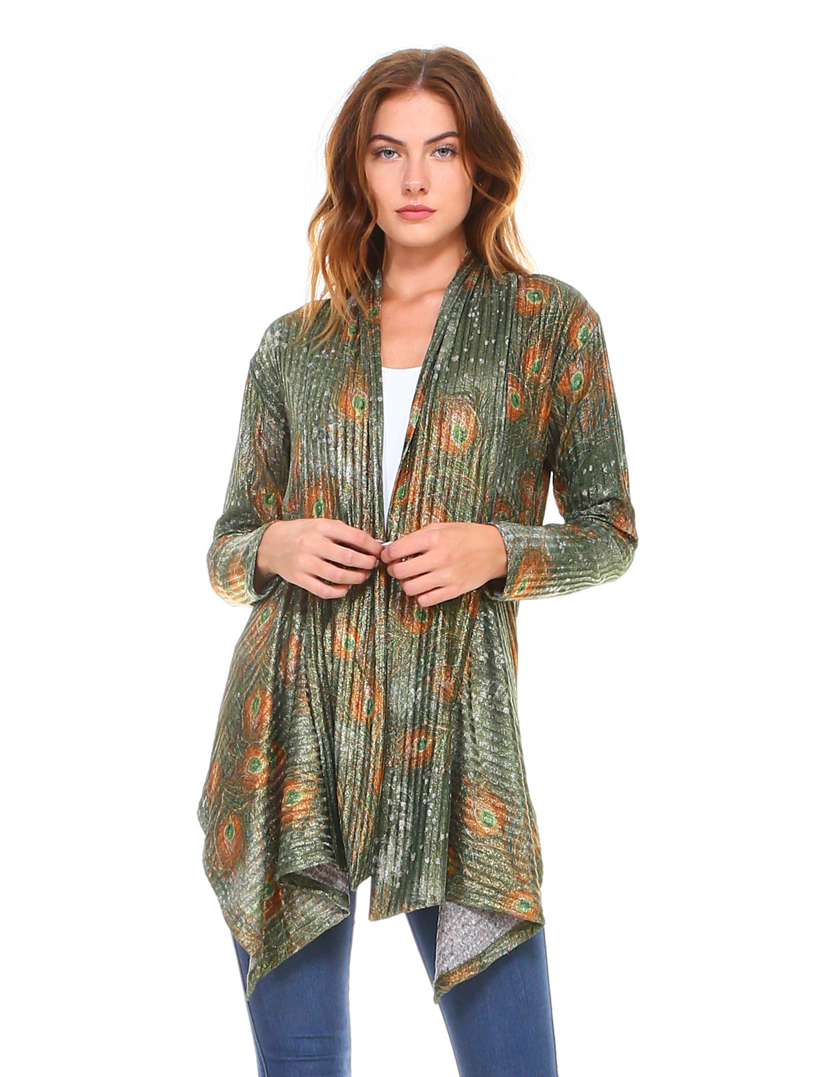 Peacock Feathers Cardigan Green