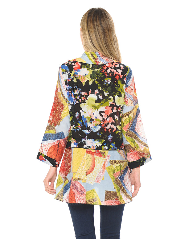 Mixed Print Button Front Peplum Shirt