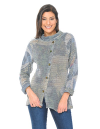 Sky Button Detail Textured Full Sleeve Top