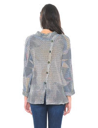 Sky Button Detail Textured Full Sleeve Top