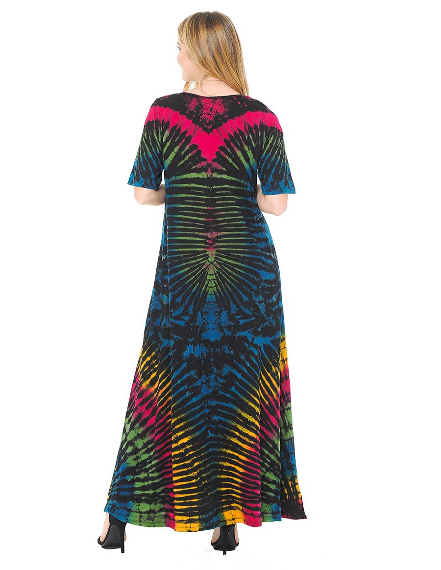 Half Sleeve Cotton Tie Dye Maxi Dress