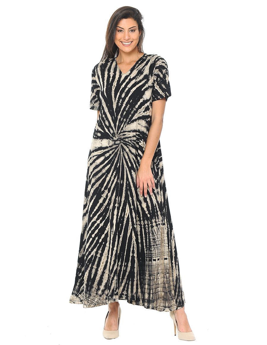 Half Sleeve Cotton Tie Dye Maxi Dress