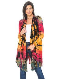 Fringe Detail Tie-Dye Cardigan