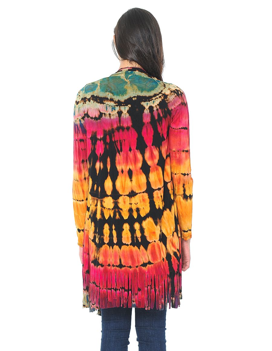 Fringe Detail Tie-Dye Cardigan