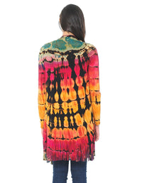 Fringe Detail Tie-Dye Cardigan