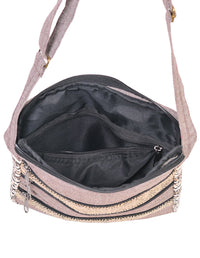 Three Zip Brown Cotton and Hemp Messenger Bag