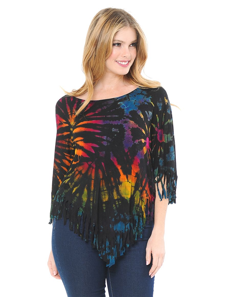 Mudmee Tie Dye Fringe Poncho
