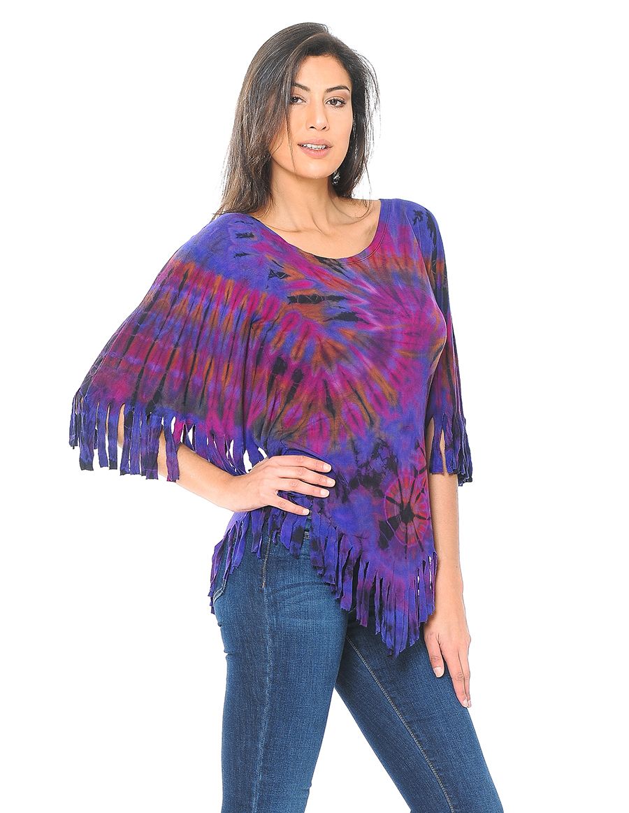 Mudmee Tie Dye Fringe Poncho