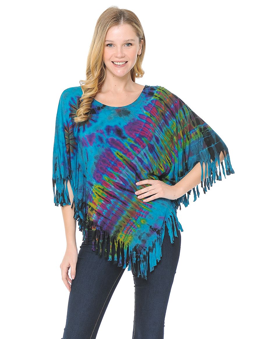 Mudmee Tie Dye Fringe Poncho