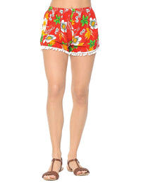 Hawaiian Floral Print Pom Pom Shorts